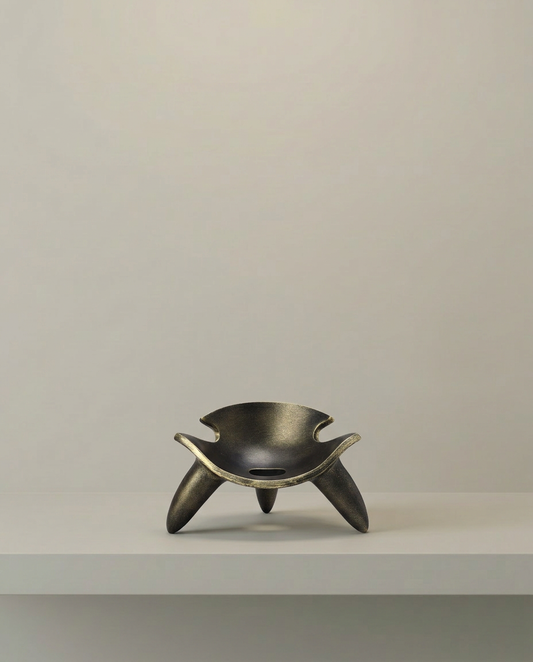 Bronze Tripod Candle Holder, front view on neutral background