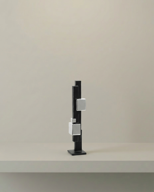 Cube Tower Sculpture, front view on neutral background