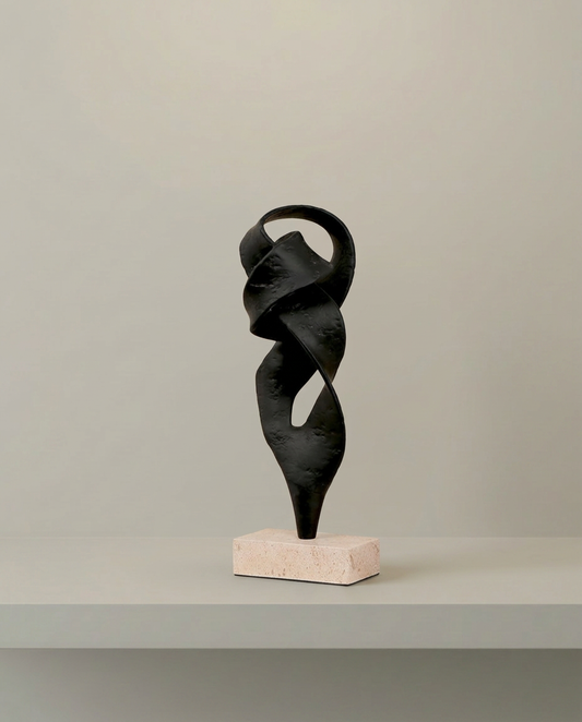Dark Twist Sculpture, front view on neutral background