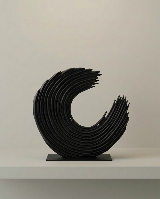 Dark Wave Sculpture, front view on neutral background