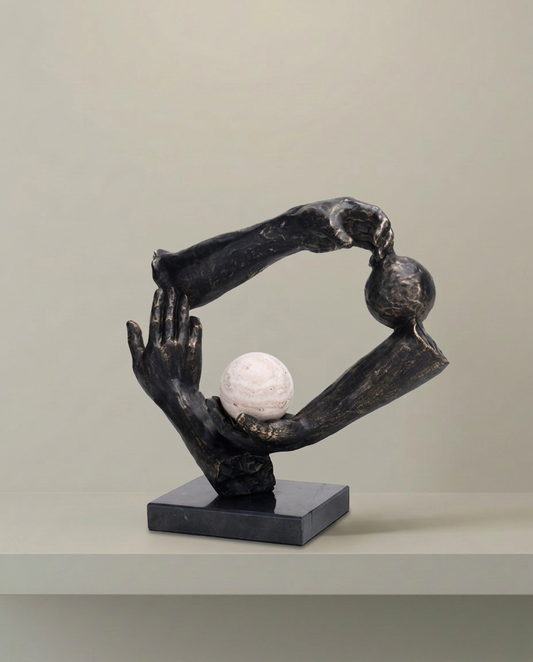 Hands Circle Sculpture, front view on neutral background