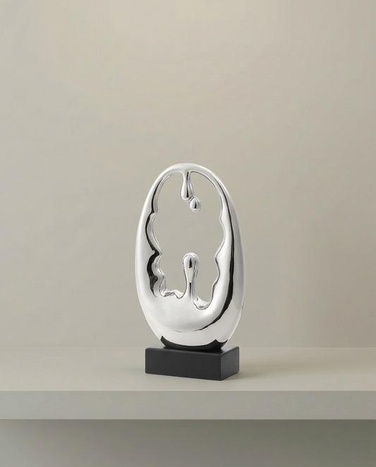 Mirror Oval Sculpture, front view on neutral background