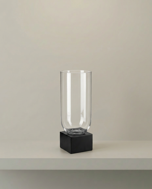 Noir Glass Vase, Tall, front view on neutral background