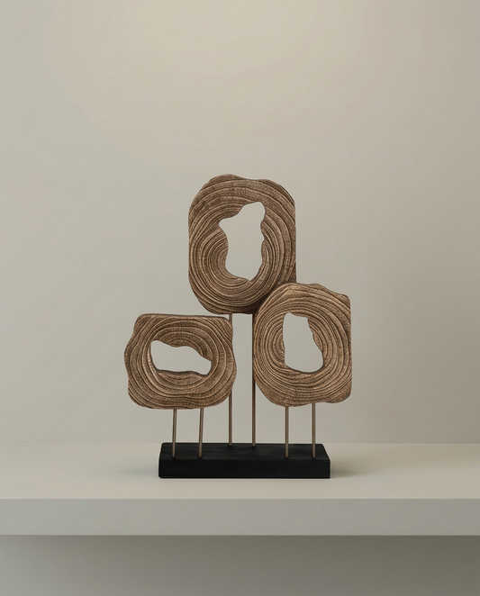 Triple Ring Sculpture, front view on neutral background