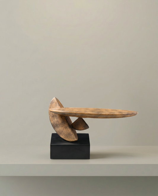 Wood Blade Sculpture, front view on neutral background
