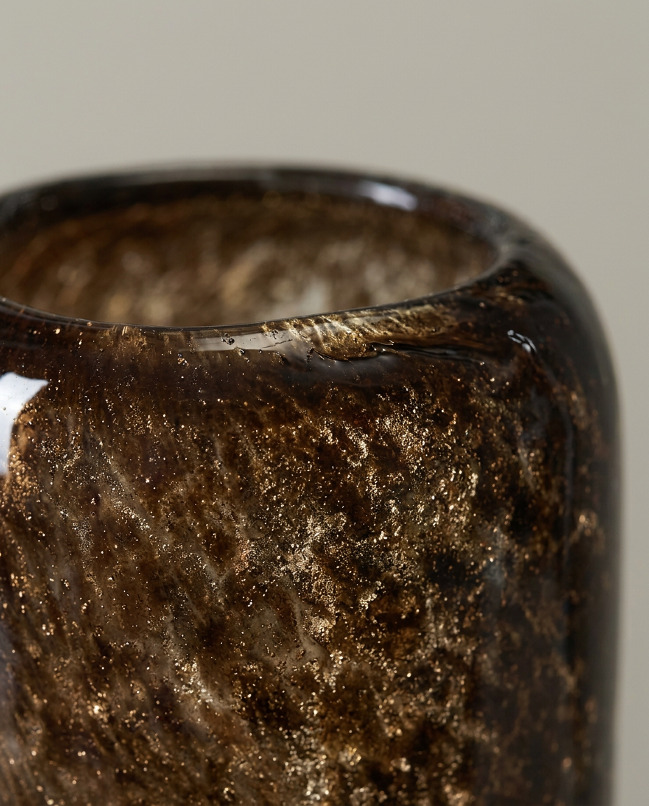 Amber Glass Candle Holder, Short, close-up detail showing texture and material