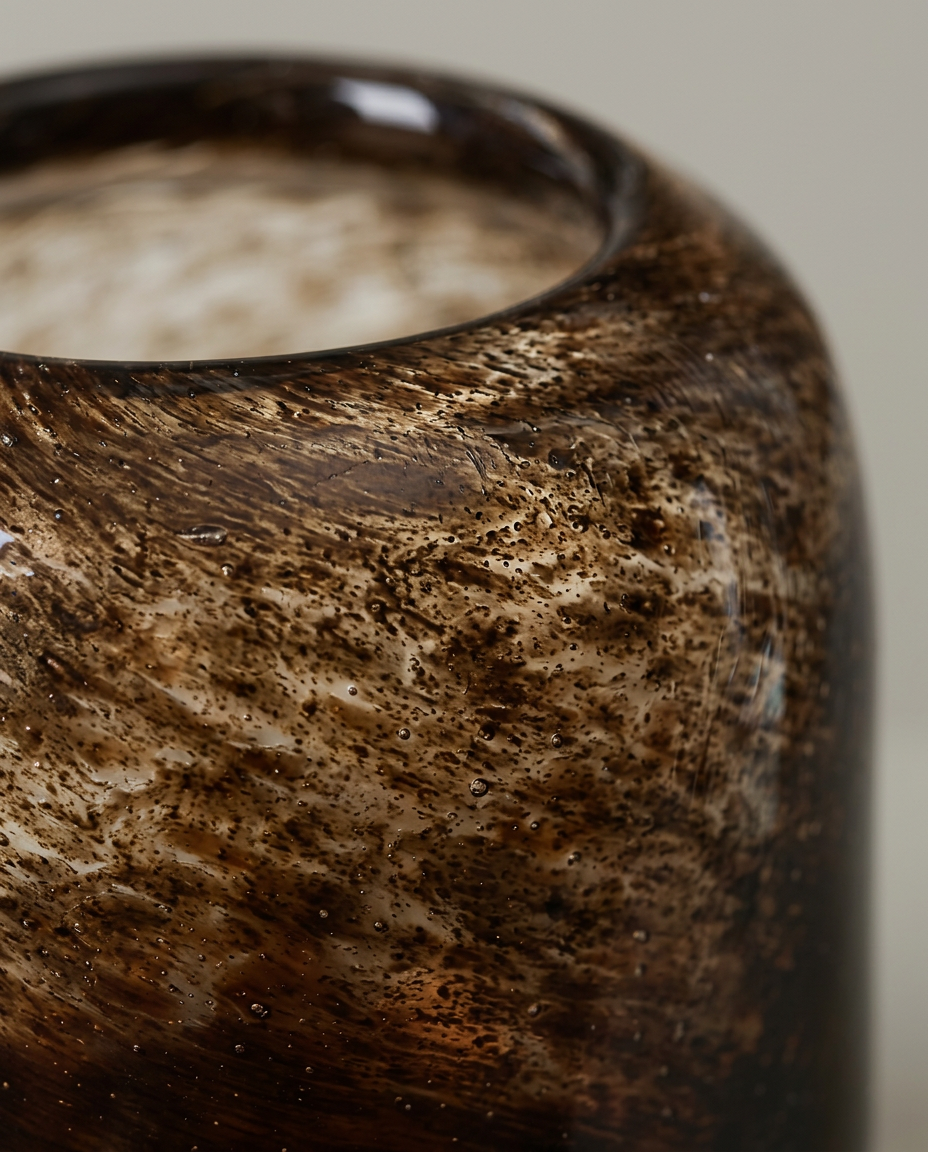 Amber Glass Candle Holder, Tall, close-up detail showing texture and material