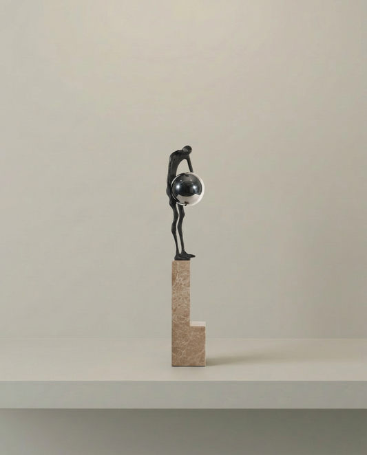 Atlas Sculpture, front view on neutral background