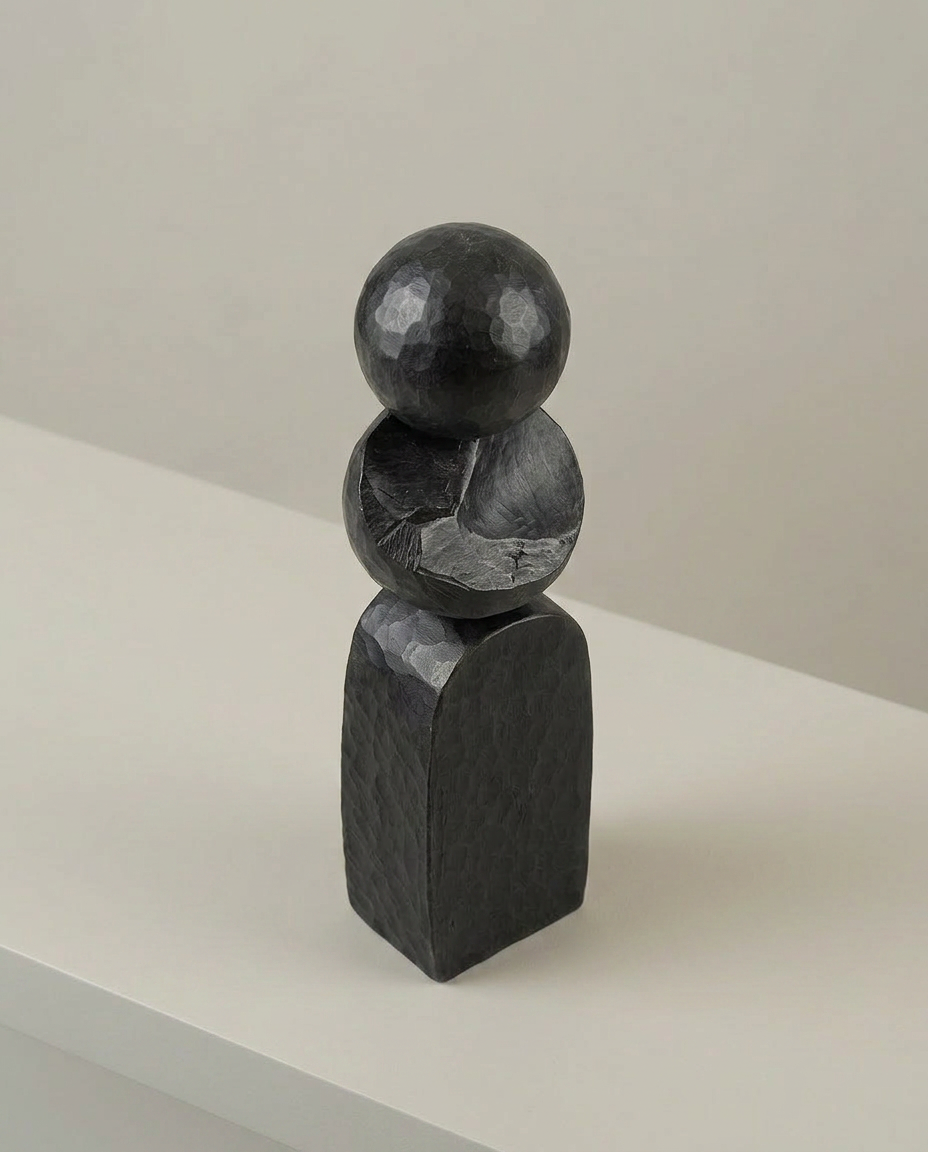 Balance Stack Sculpture, Short, elevated angle view