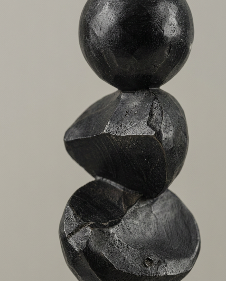 Balance Stack Sculpture, Tall, close-up detail showing texture and material
