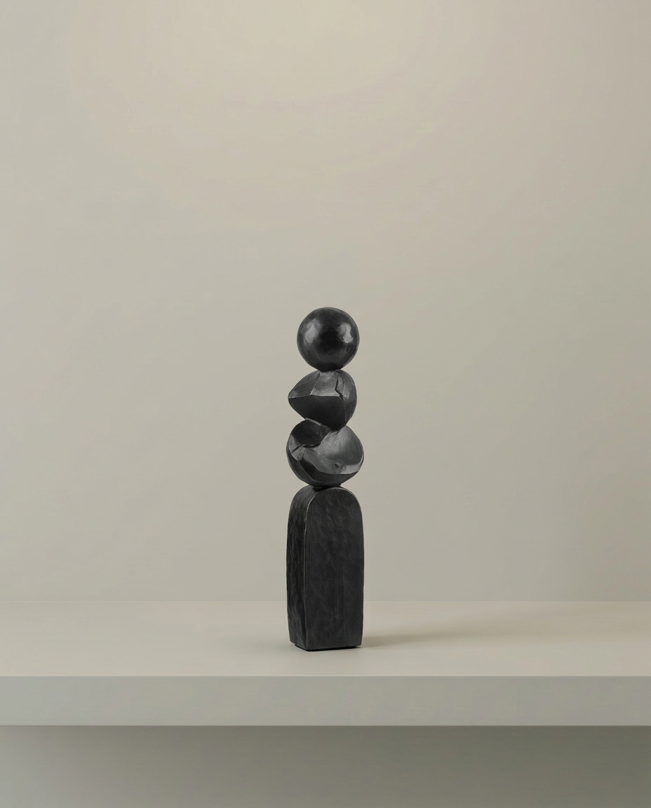 Balance Stack Sculpture, Tall, front view on neutral background