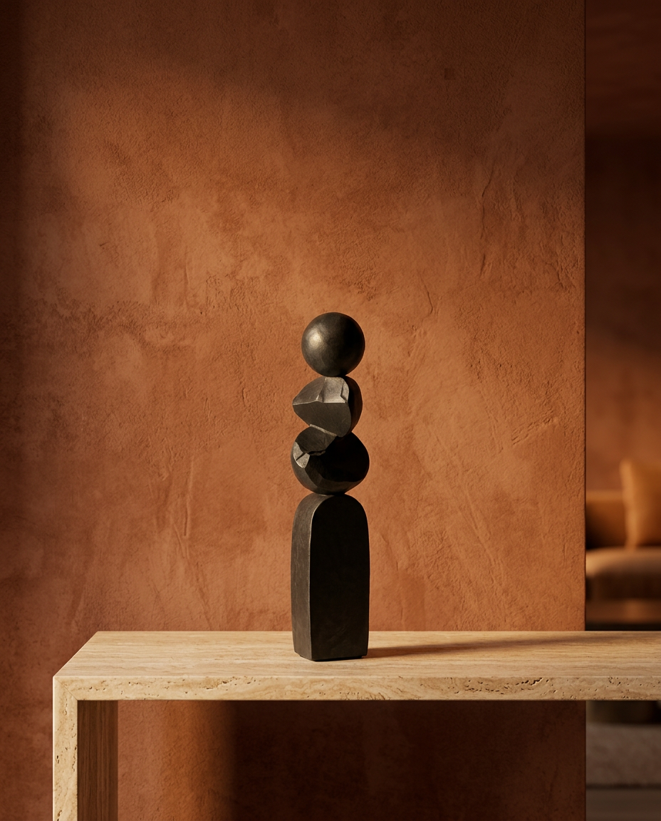 Balance Stack Sculpture, Tall, styled in a real interior setting
