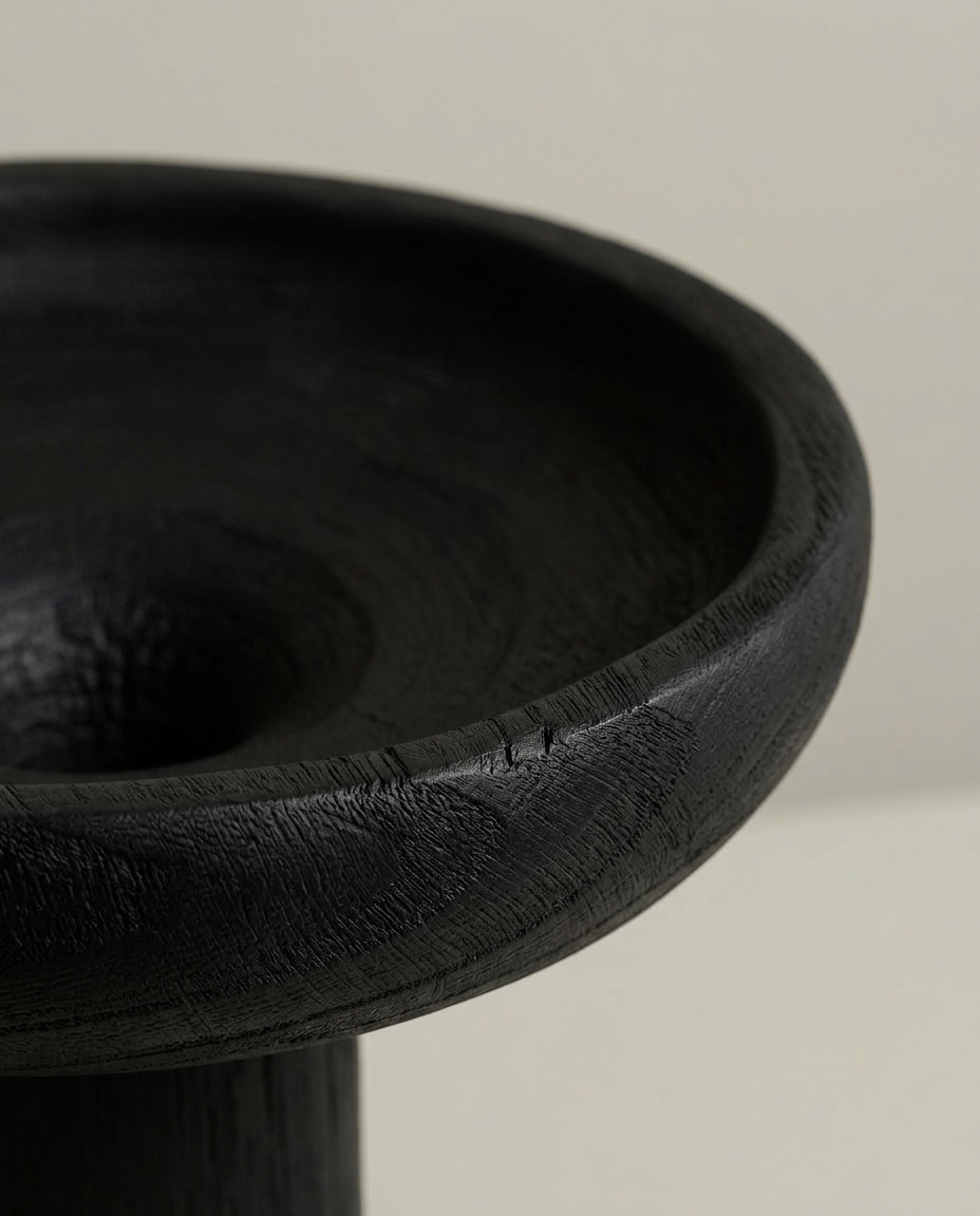 Black Pedestal Candle Holder, close-up detail showing texture and material