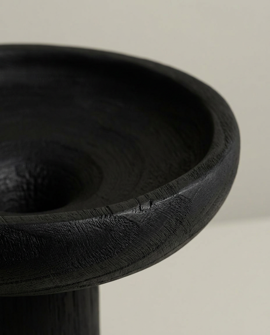 Black Pedestal Candle Holder, close-up detail showing texture and material