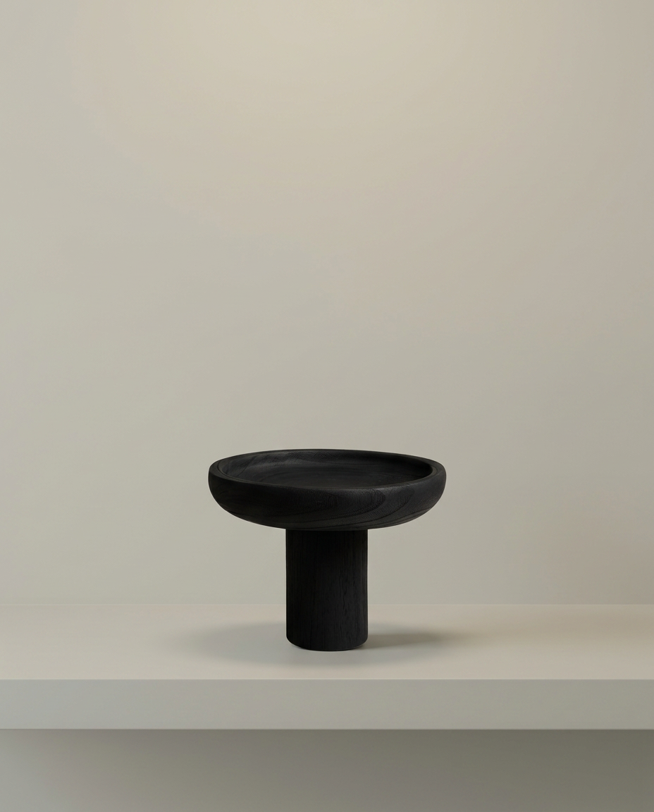 Black Pedestal Candle Holder, front view on neutral background