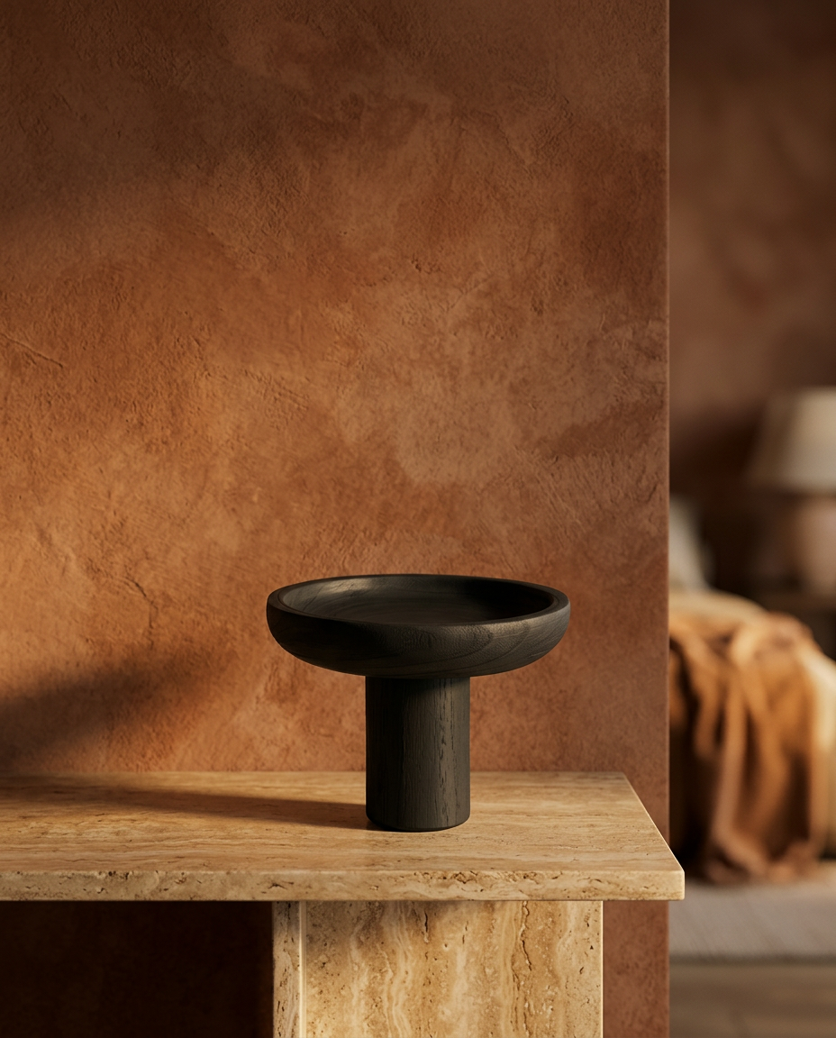 Black Pedestal Candle Holder, styled in a real interior setting