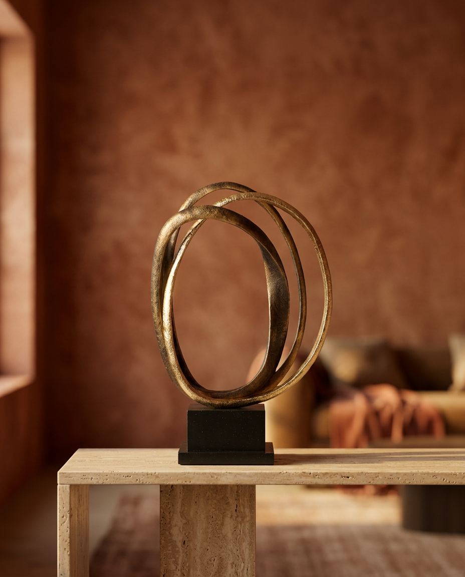 Brass Ring Sculpture, styled in a real interior setting