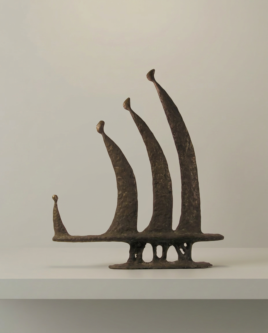 Bronze Fin Sculpture, front view on neutral background