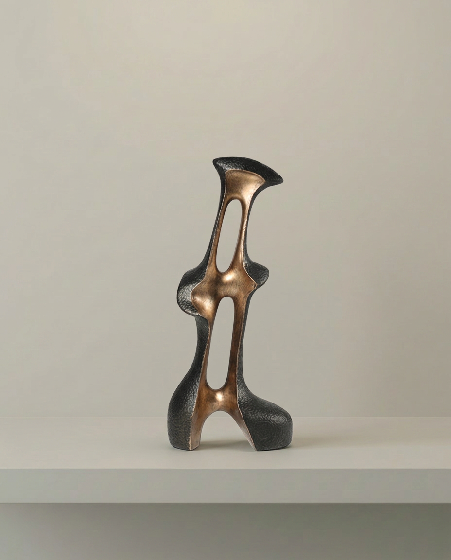 Bronze Flare Sculpture, front view on neutral background