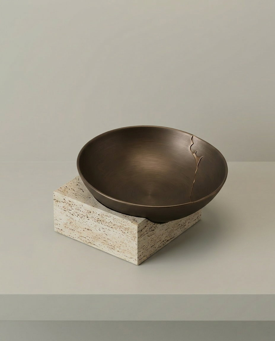Bronze Travertine Bowl, elevated angle view