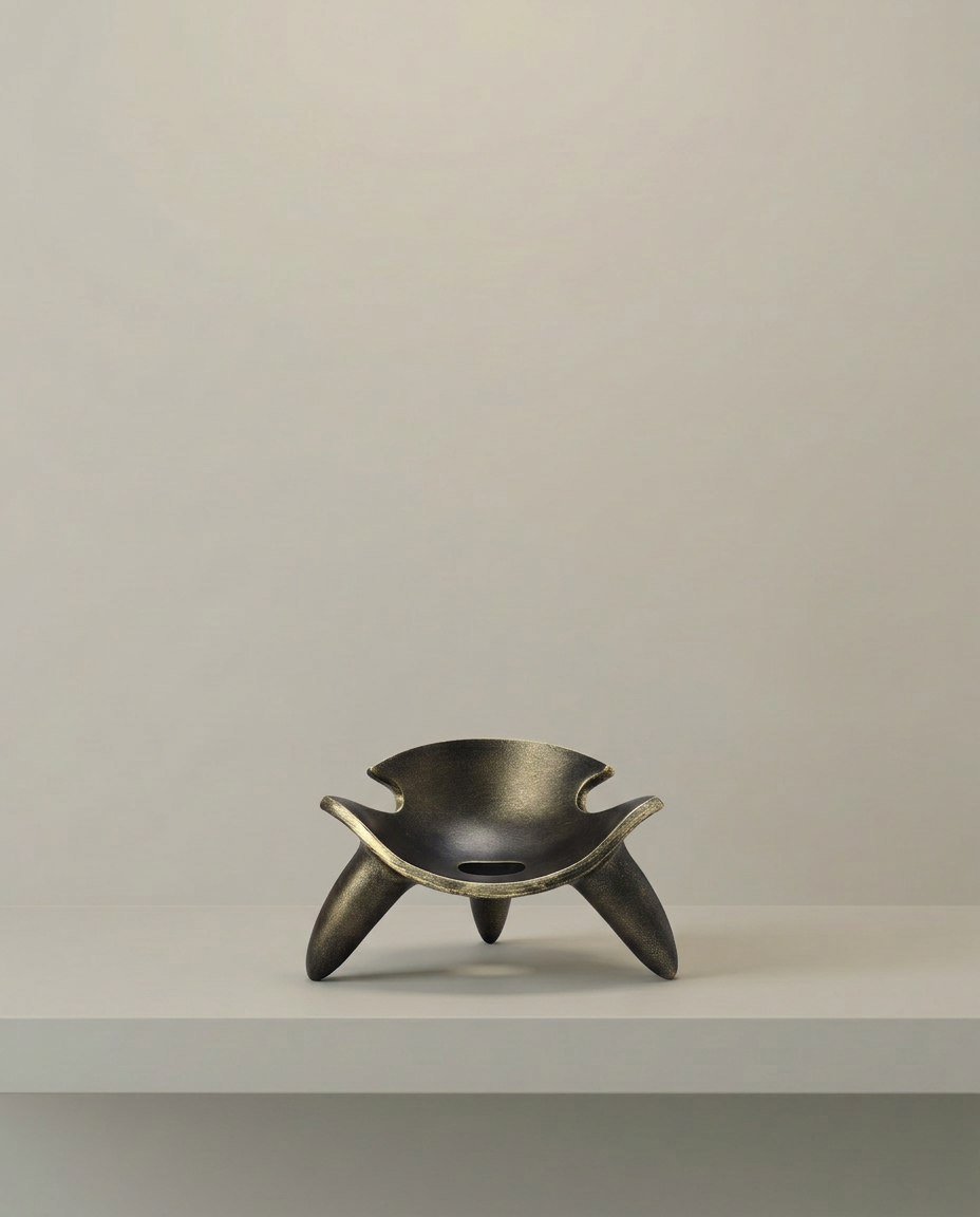 Bronze Tripod Candle Holder, front view on neutral background
