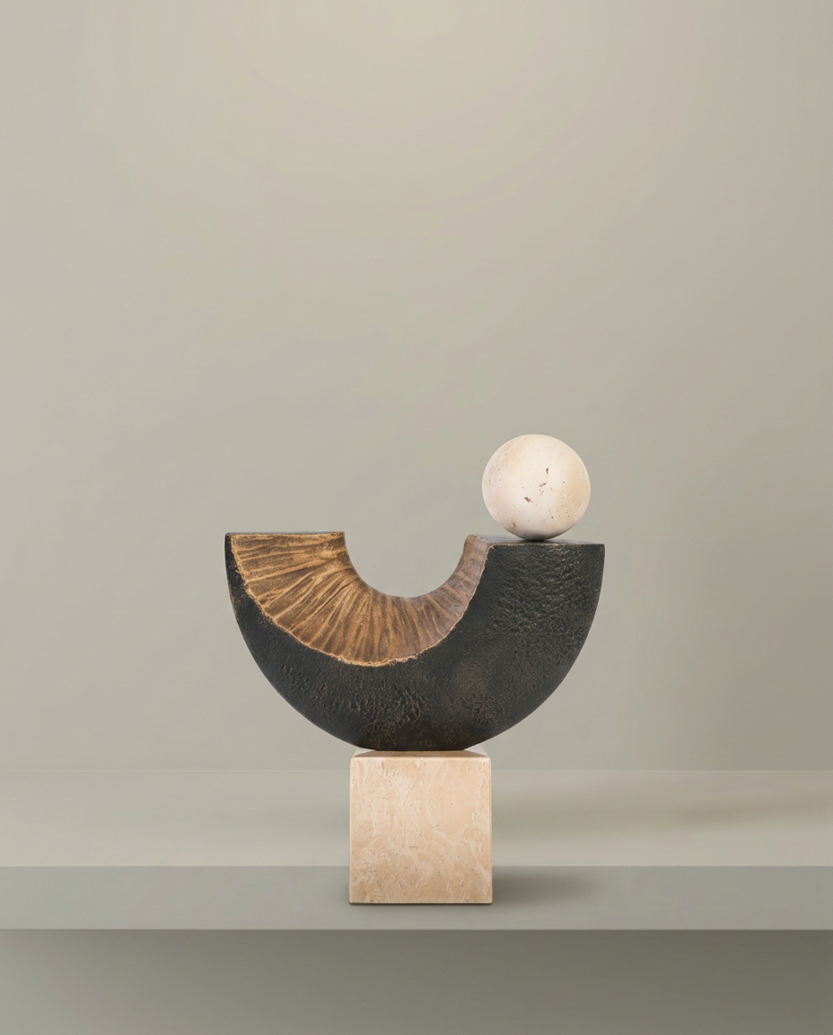 Bruni Balance Sculpture, front view on neutral background