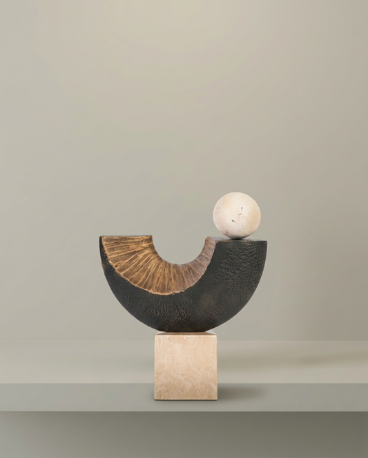 Bruni Balance Sculpture, front view on neutral background
