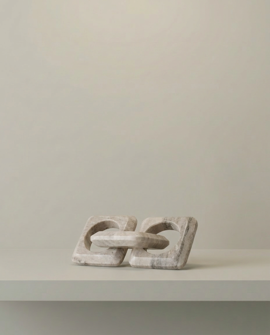 Chain Link Marble Ornament, front view on neutral background