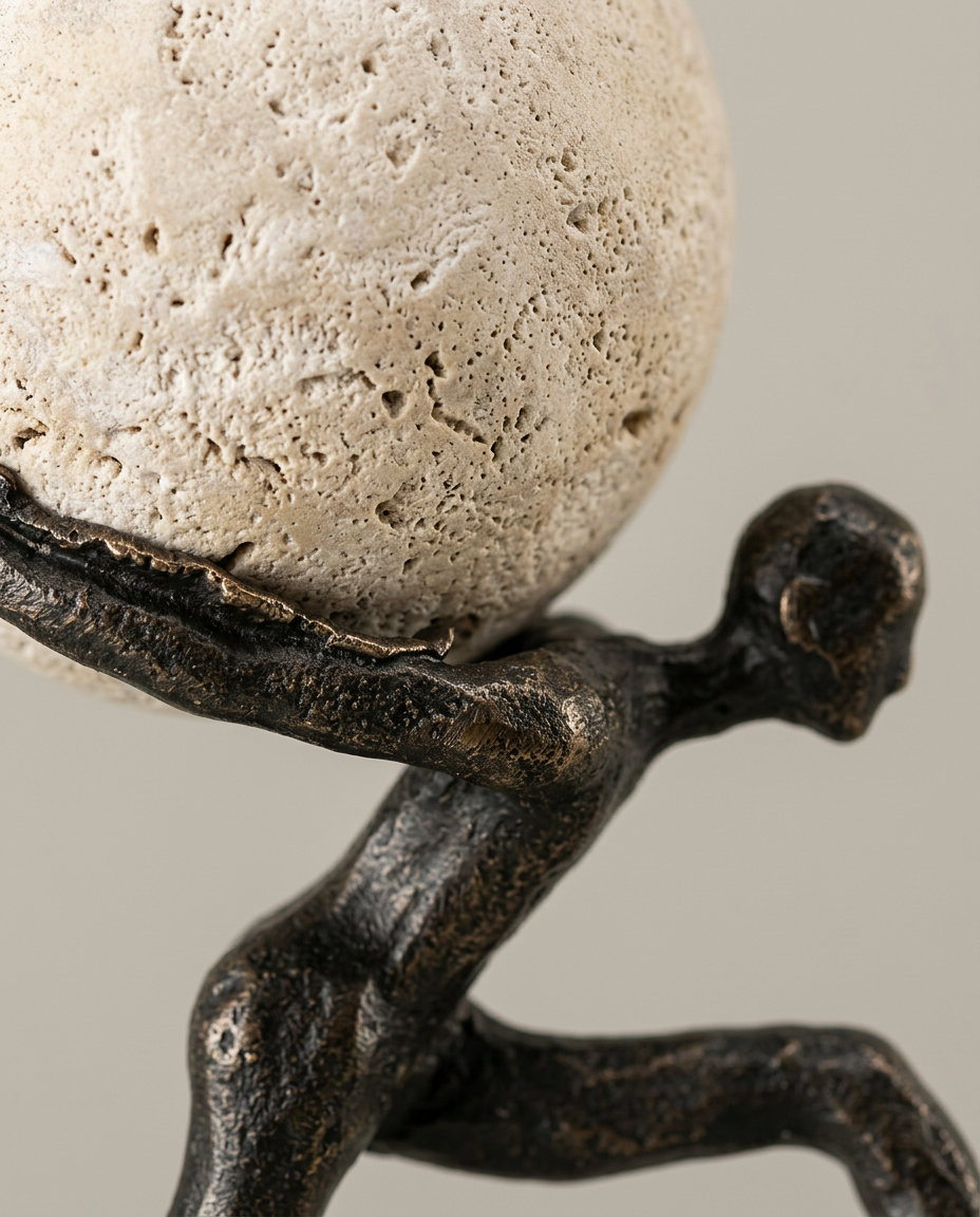 Chasing Balance Travertine Sculpture, close-up detail showing texture and material