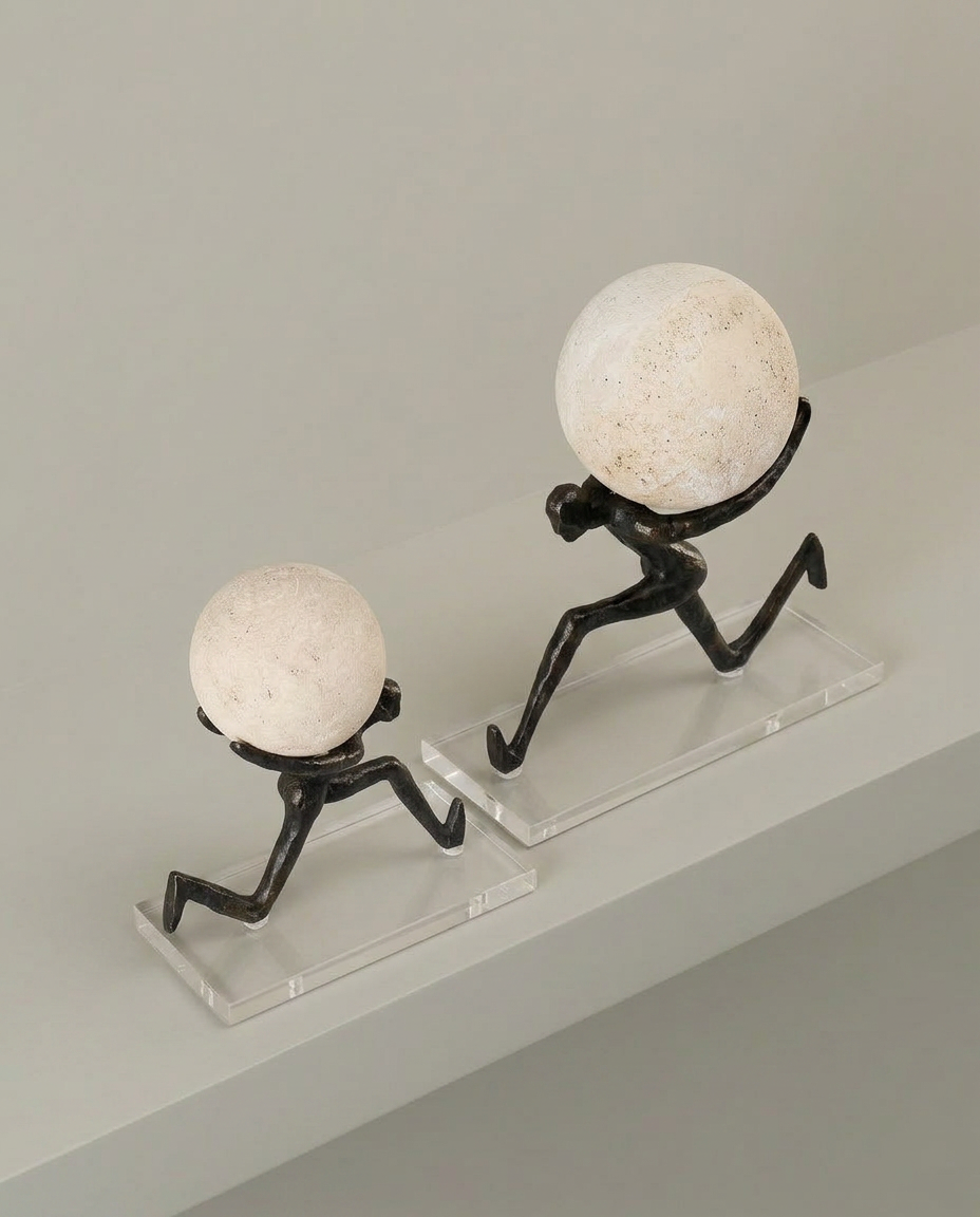 Chasing Balance Travertine Sculpture, elevated angle view