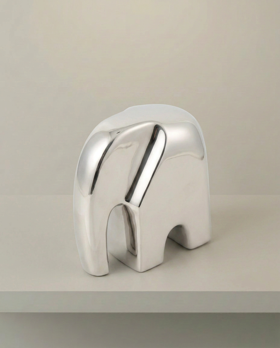 Chrome Elephant Sculpture, elevated angle view