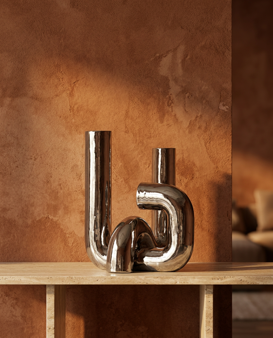 Chrome Tube Sculpture, styled in a real interior setting