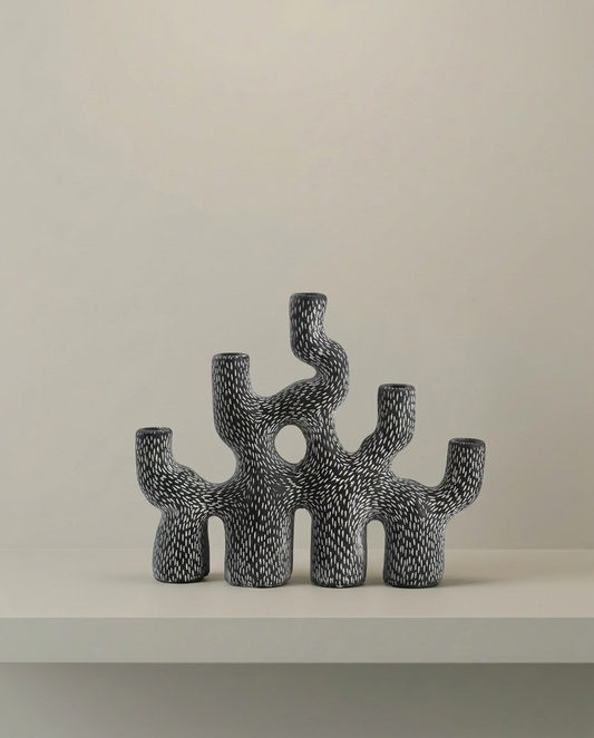 Coral Candle Holder, front view on neutral background
