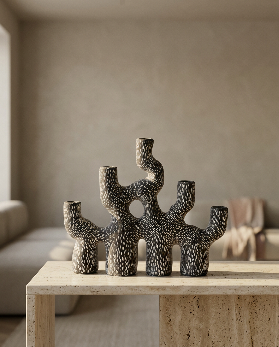 Coral Candle Holder, styled in a real interior setting