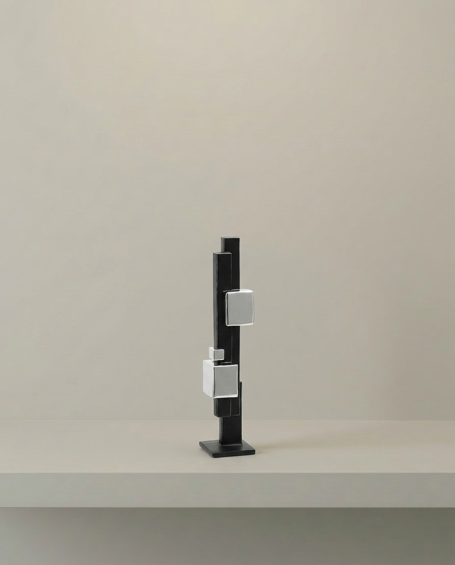 Cube Tower Sculpture, front view on neutral background