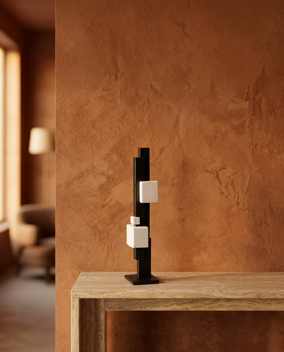Cube Tower Sculpture, styled in a real interior setting