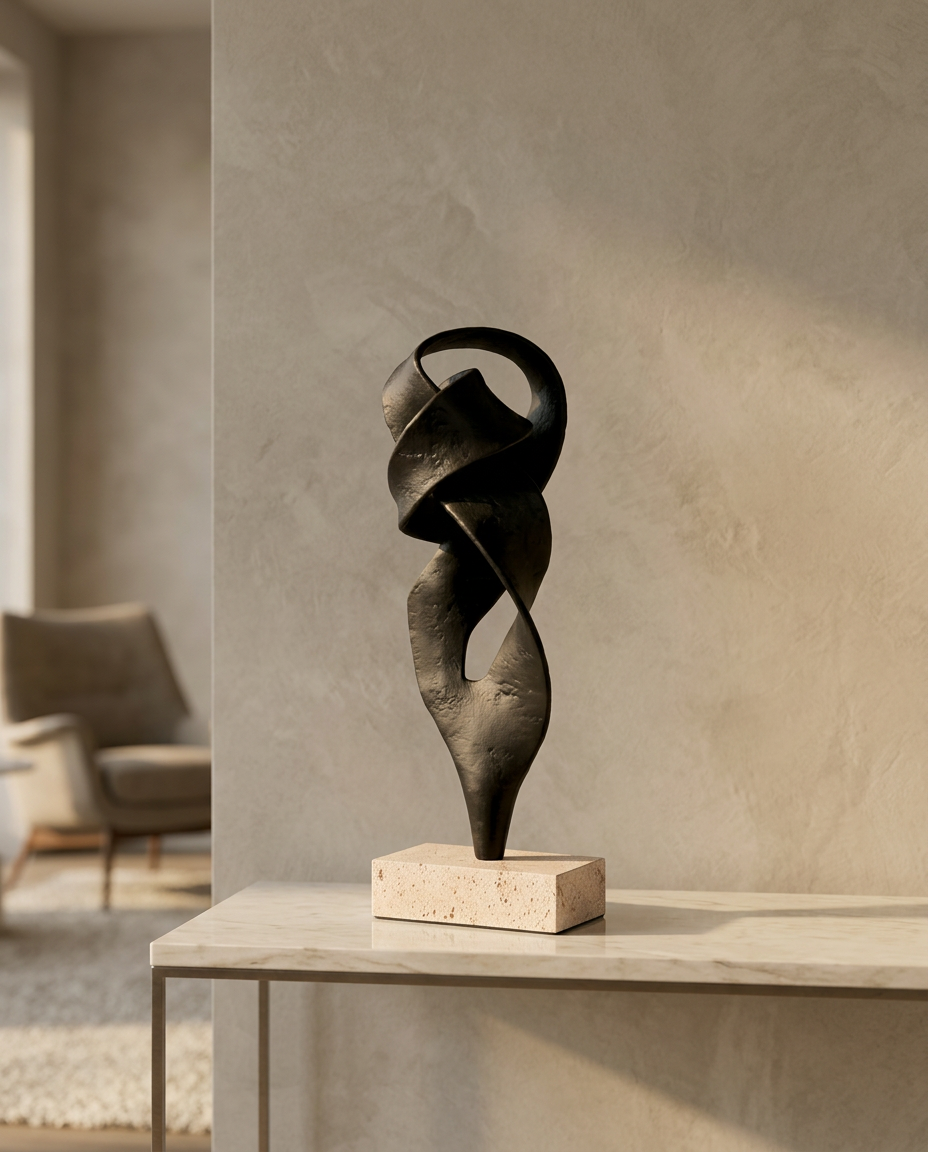 Dark Twist Sculpture, styled in a real interior setting