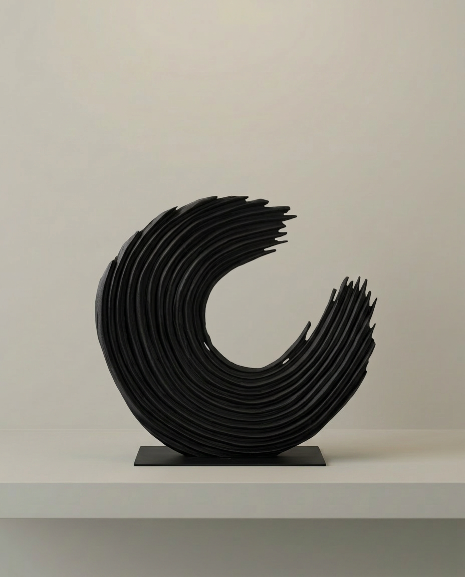 Dark Wave Sculpture, front view on neutral background