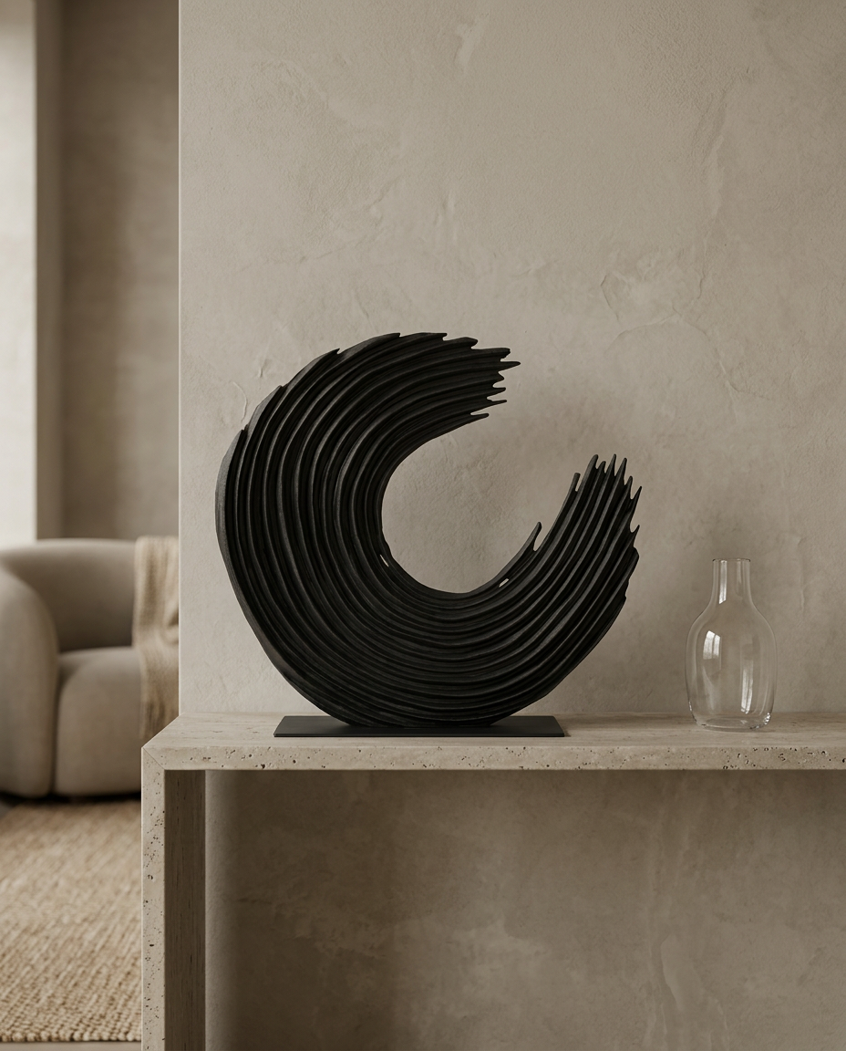 Dark Wave Sculpture, styled in a real interior setting