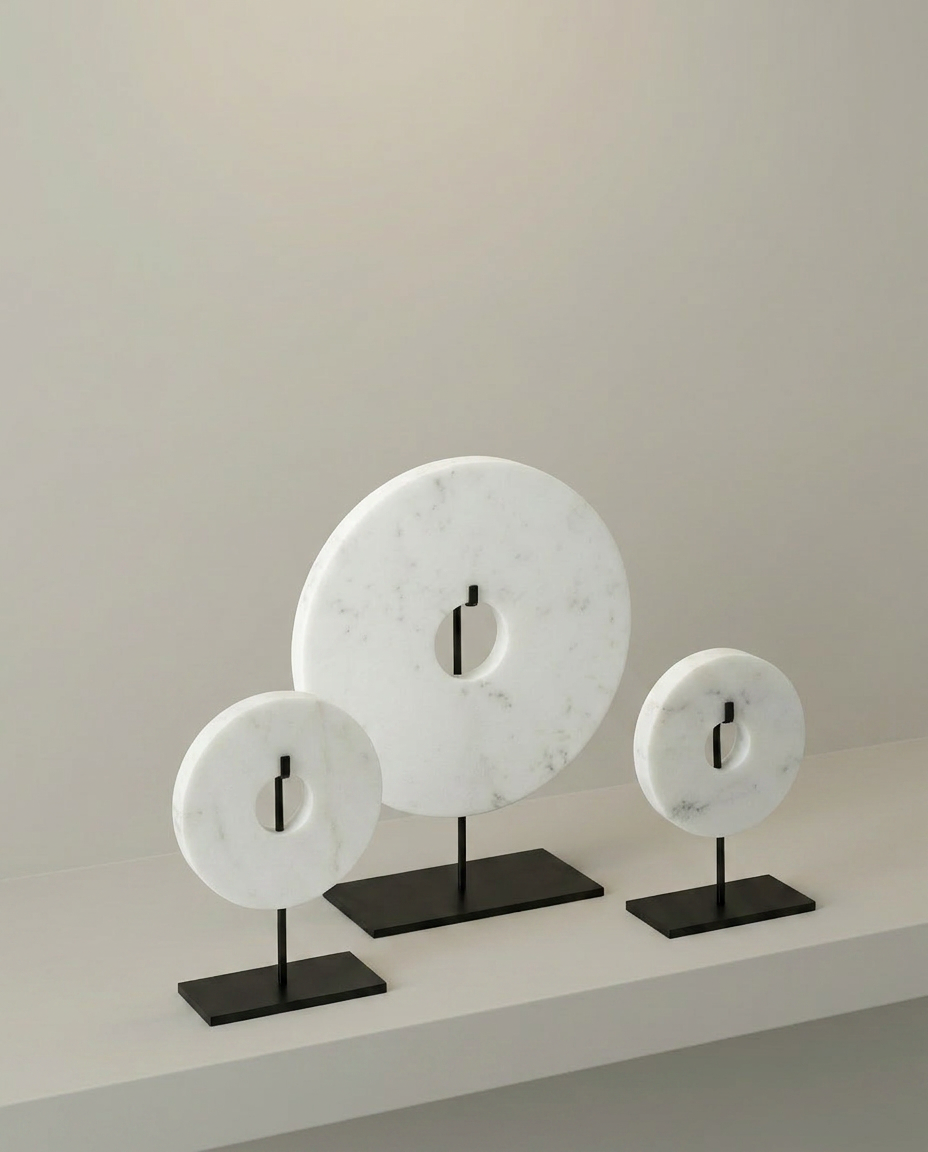 Disc Marble Sculptures, Set of 3, elevated angle view