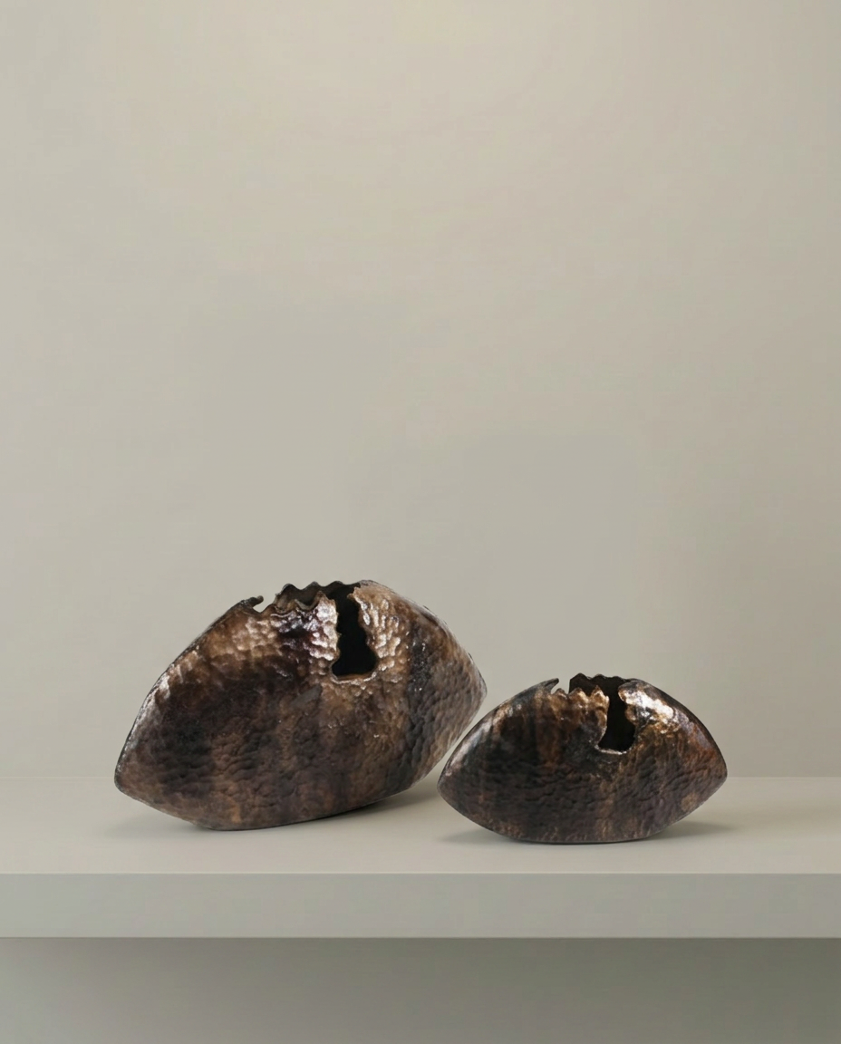 Eroded Vessels, Set of 2, front view on neutral background
