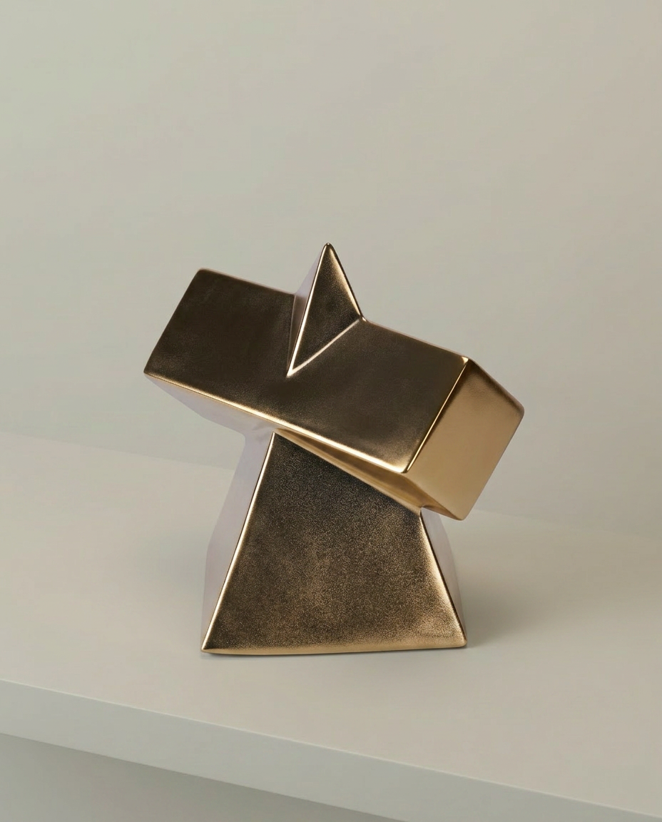 Faceted Gold Sculpture, elevated angle view