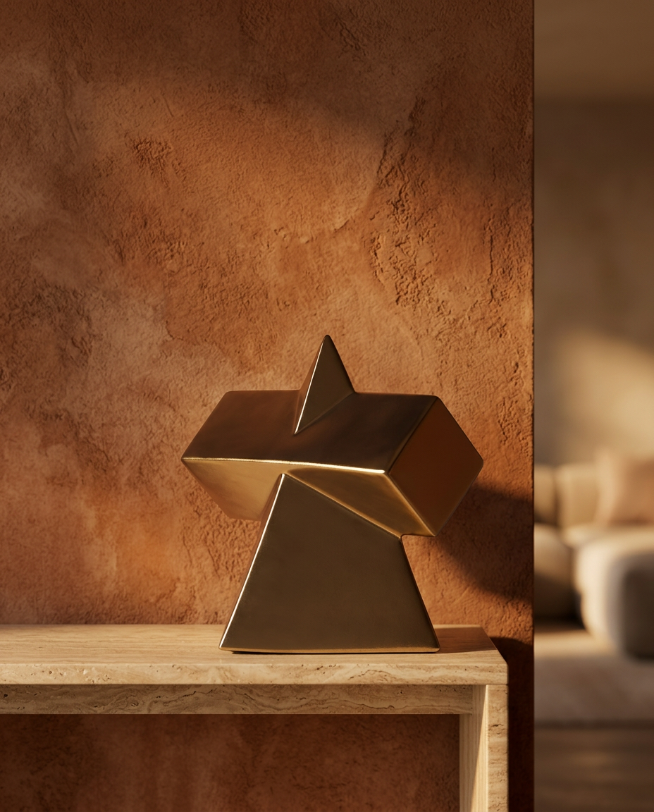 Faceted Gold Sculpture, styled in a real interior setting