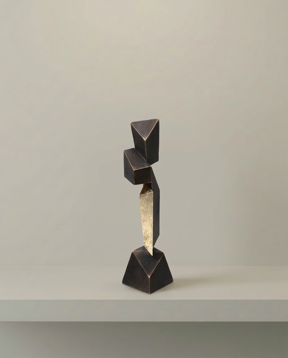 Faceted Stack Sculpture, front view on neutral background