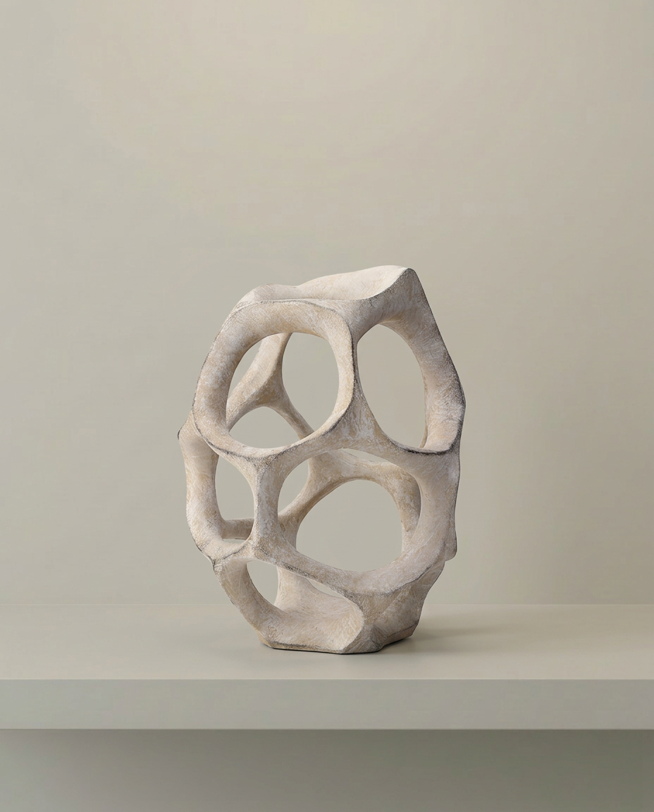 Faceted Tower Sculpture, front view on neutral background