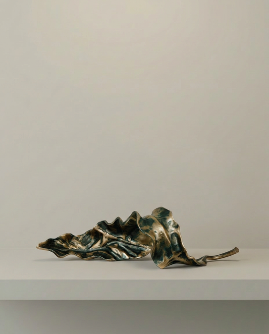 Fallen Leaf Ornament, Patina, front view on neutral background