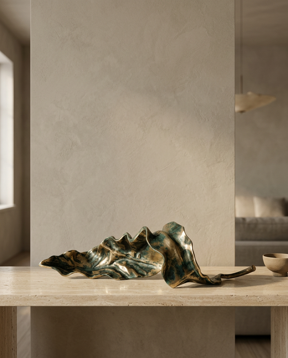 Fallen Leaf Ornament, Patina, styled in a real interior setting