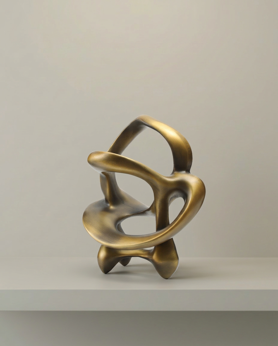Gold Ribbon Sculpture, front view on neutral background