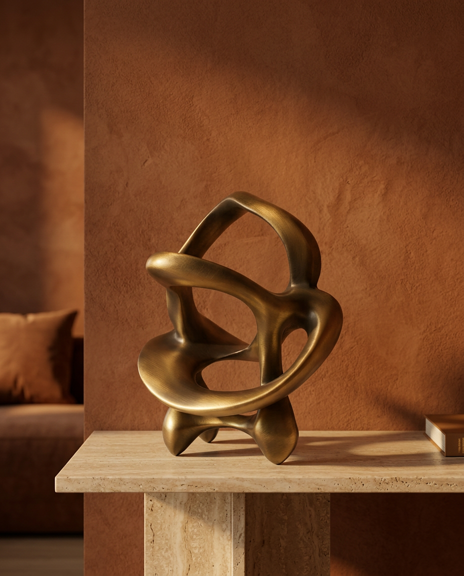 Gold Ribbon Sculpture, styled in a real interior setting