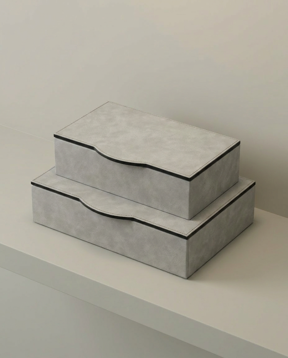 Grey Stone Box Duo, elevated angle view